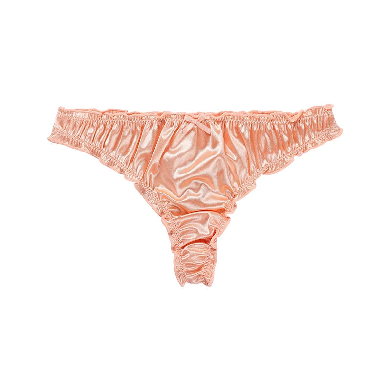 Frill Trim Satin Ice Silk Seamless No Show Underwear