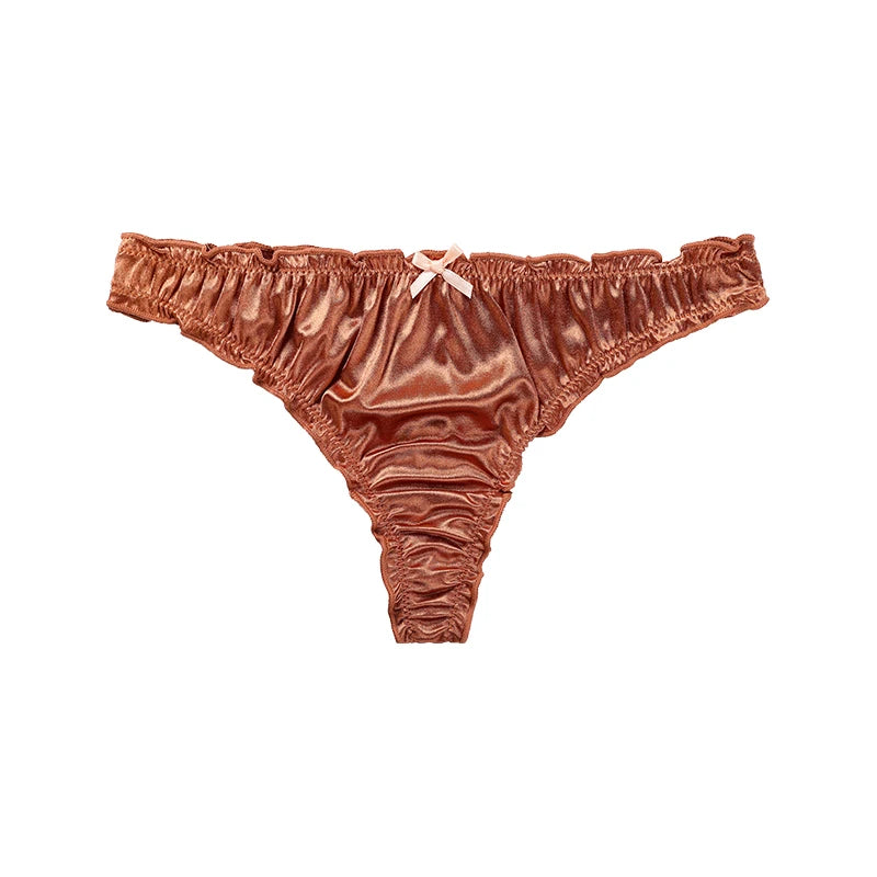 Frill Trim Satin Ice Silk Seamless No Show Underwear