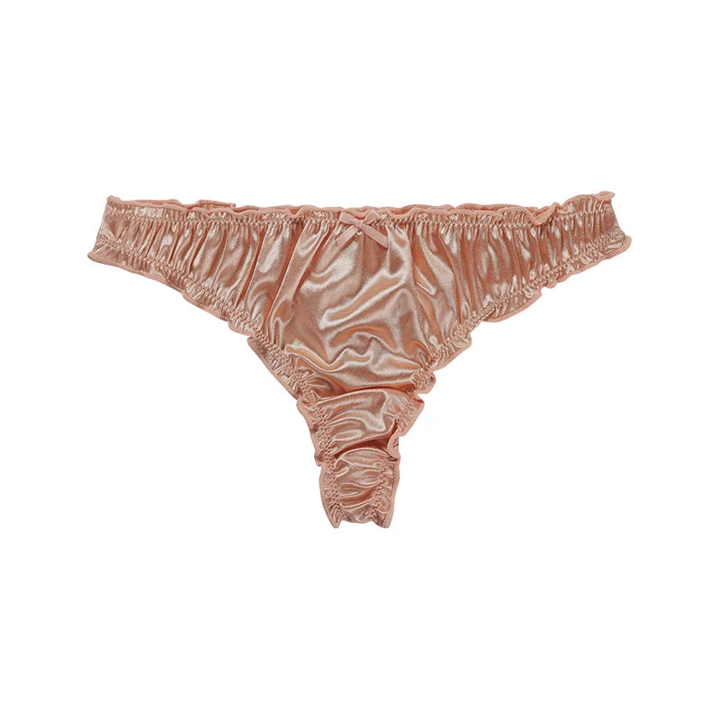 Frill Trim Satin Ice Silk Seamless No Show Underwear