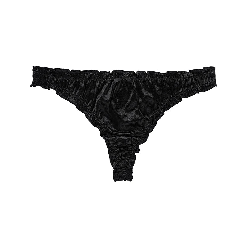 Frill Trim Satin Ice Silk Seamless No Show Underwear