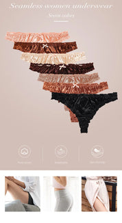 Frill Trim Satin Ice Silk Seamless No Show Underwear