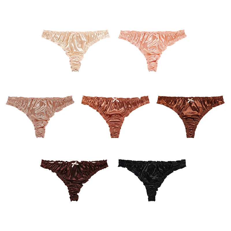 Frill Trim Satin Ice Silk Seamless No Show Underwear